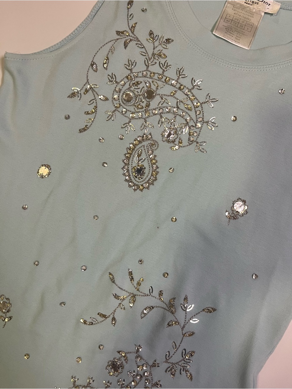 vintage christian dior teal blue embroidered beaded paisley tank - Picture 3 of 6